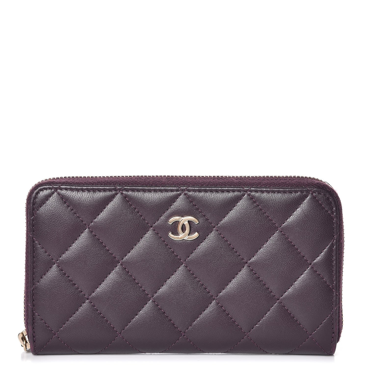 Chanel Lambskin Quilted Small Zip Around Wallet Dark Purple 1 of 8