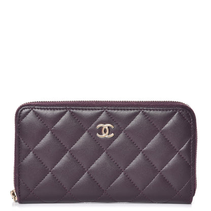 Chanel Lambskin Quilted Small Zip Around Wallet Dark Purple 1 of 8