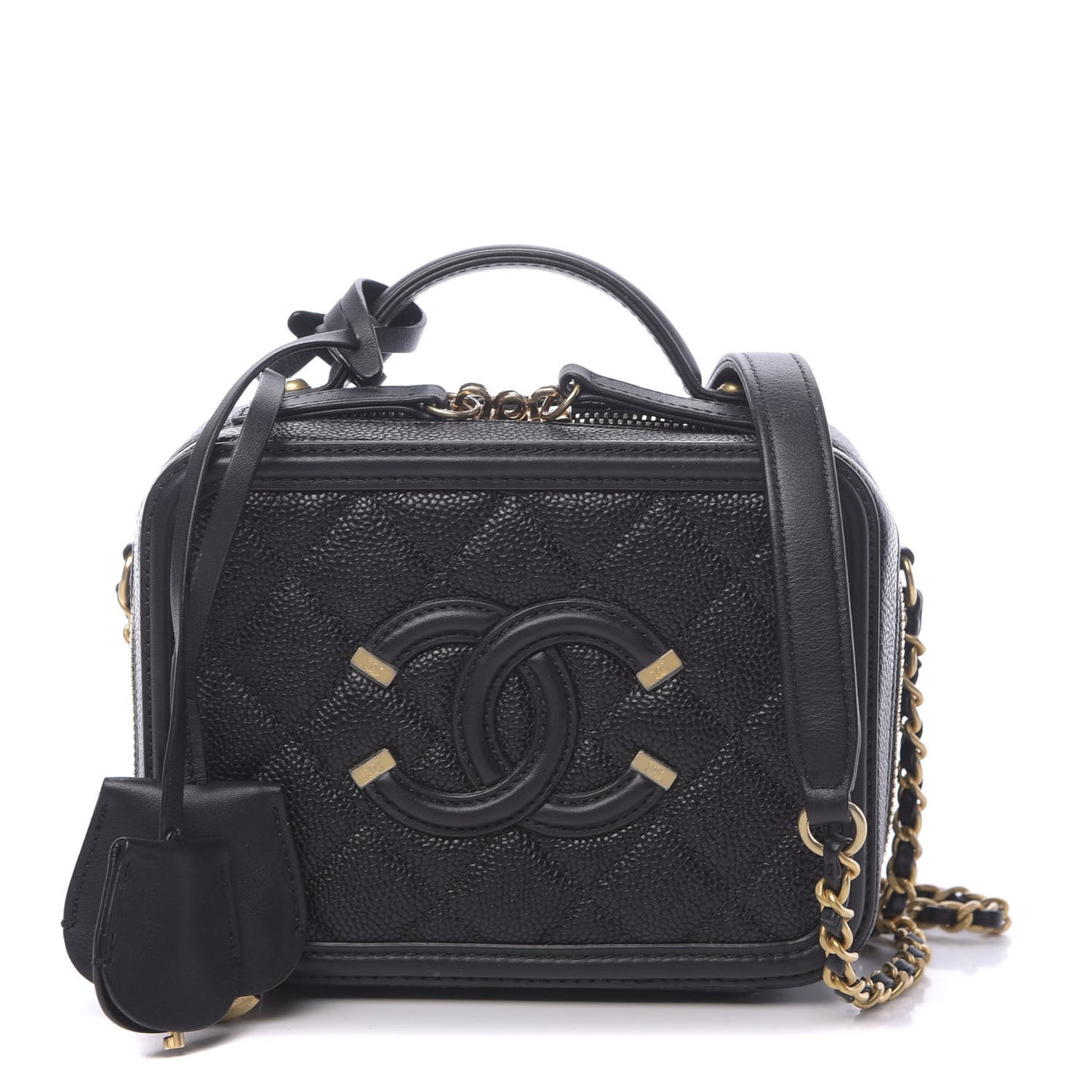 Caviar Quilted Small CC Filigree Vanity Case Black
