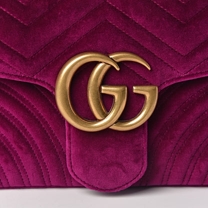 Gucci Velvet Matelasse Medium GG Marmont Shoulder Bag Fuchsia Violet Cyclamen 8 of 10
