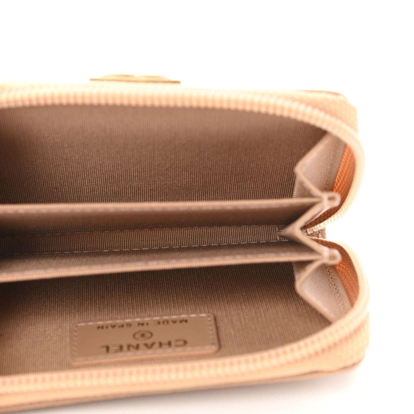 Caviar Quilted Boy Zip Around Coin Purse Wallet Beige