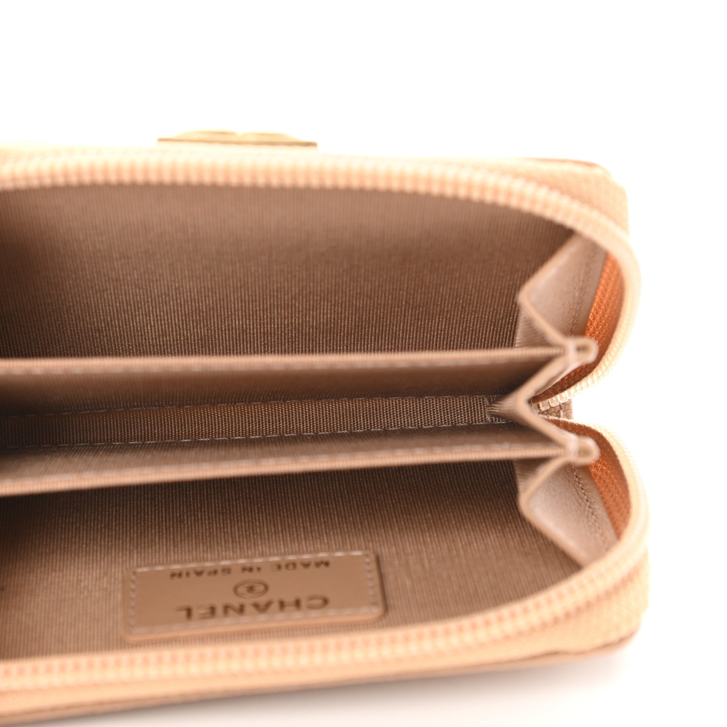Chanel Caviar Quilted Boy Zip Around Coin Purse Wallet Beige 4 of 9