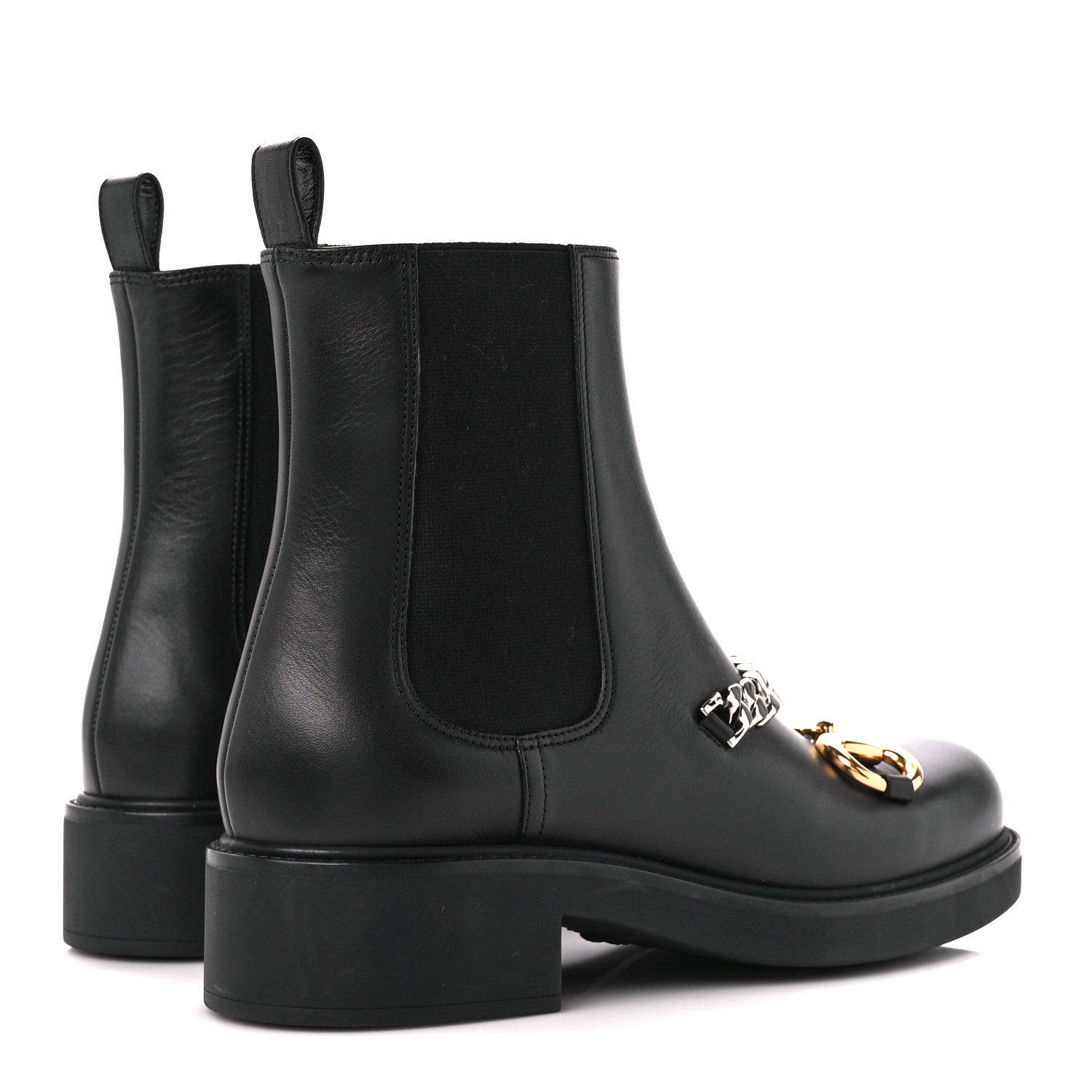 Gucci Flores Calfskin Horsebit Chain Ankle Boots 40 Black 4 of 9