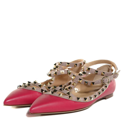 Valentino Garavani Calfskin Nappa Rockstud Cage Ballerina Flats 39.5 Cyclamin Poudre 3 of 8