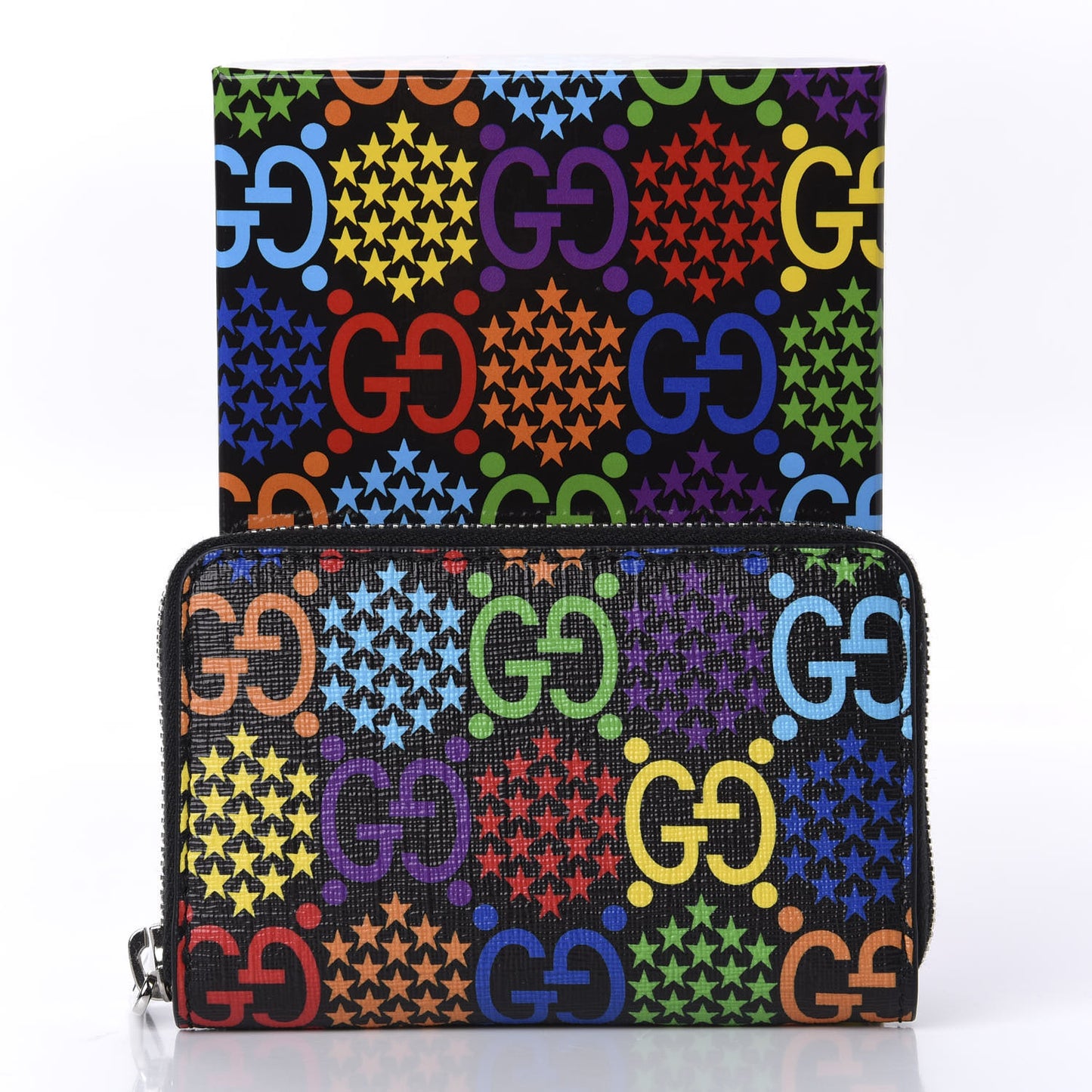 GG Supreme Monogram Psychedelic Zip Around Card Case Wallet Black