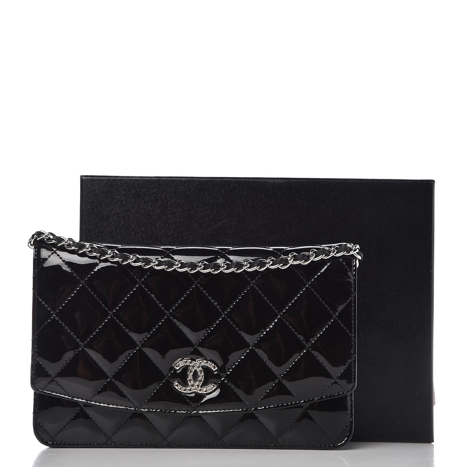 Chanel Patent Quilted Brilliant Wallet On Chain WOC Black 10 of 10