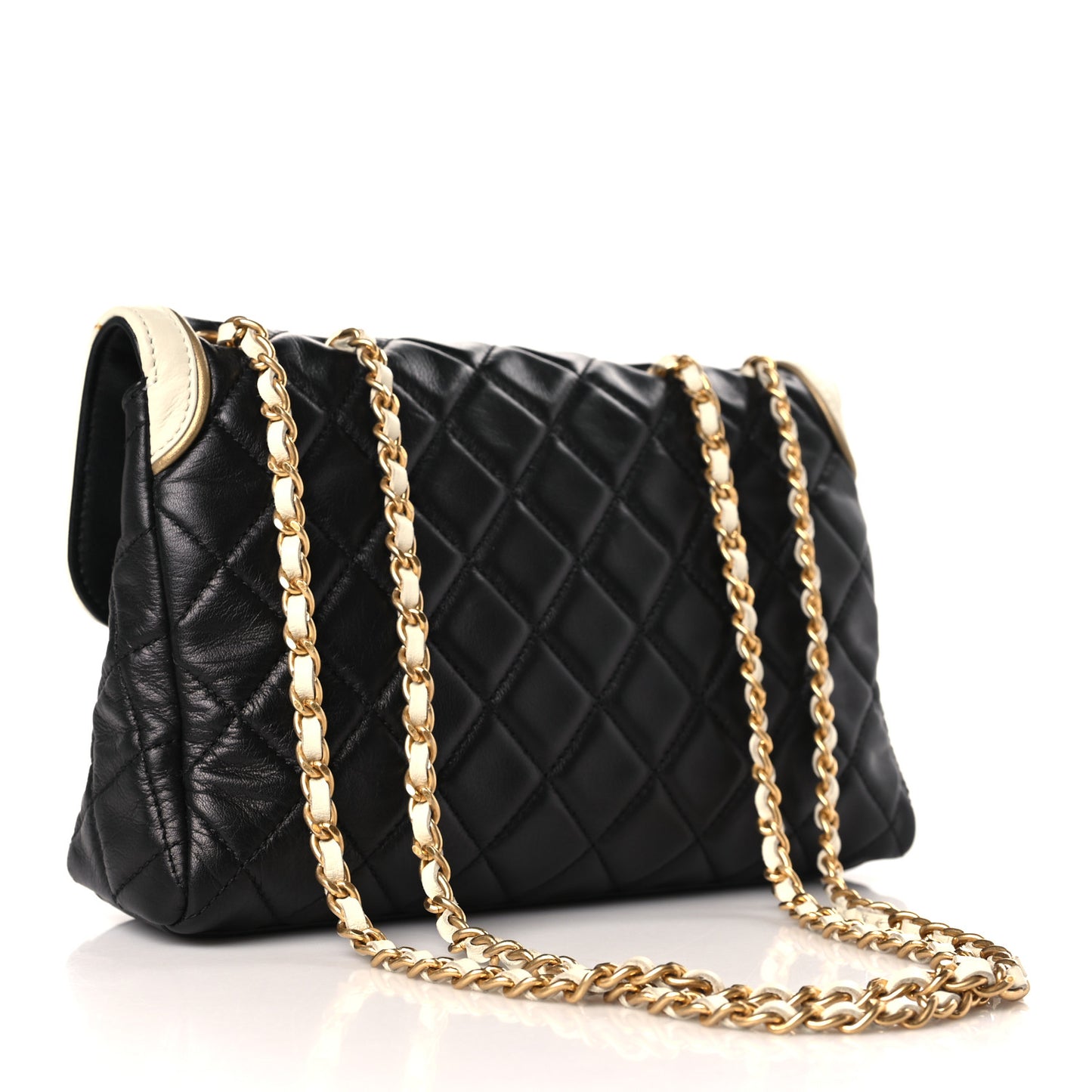 Lambskin Quilted Mademoiselle East West Flap Black White