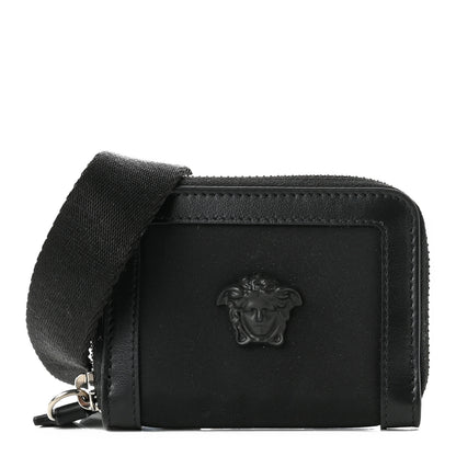 Versace Calfskin Nylon La Medusa Zip Around Lanyard Wallet Black 1 of 7