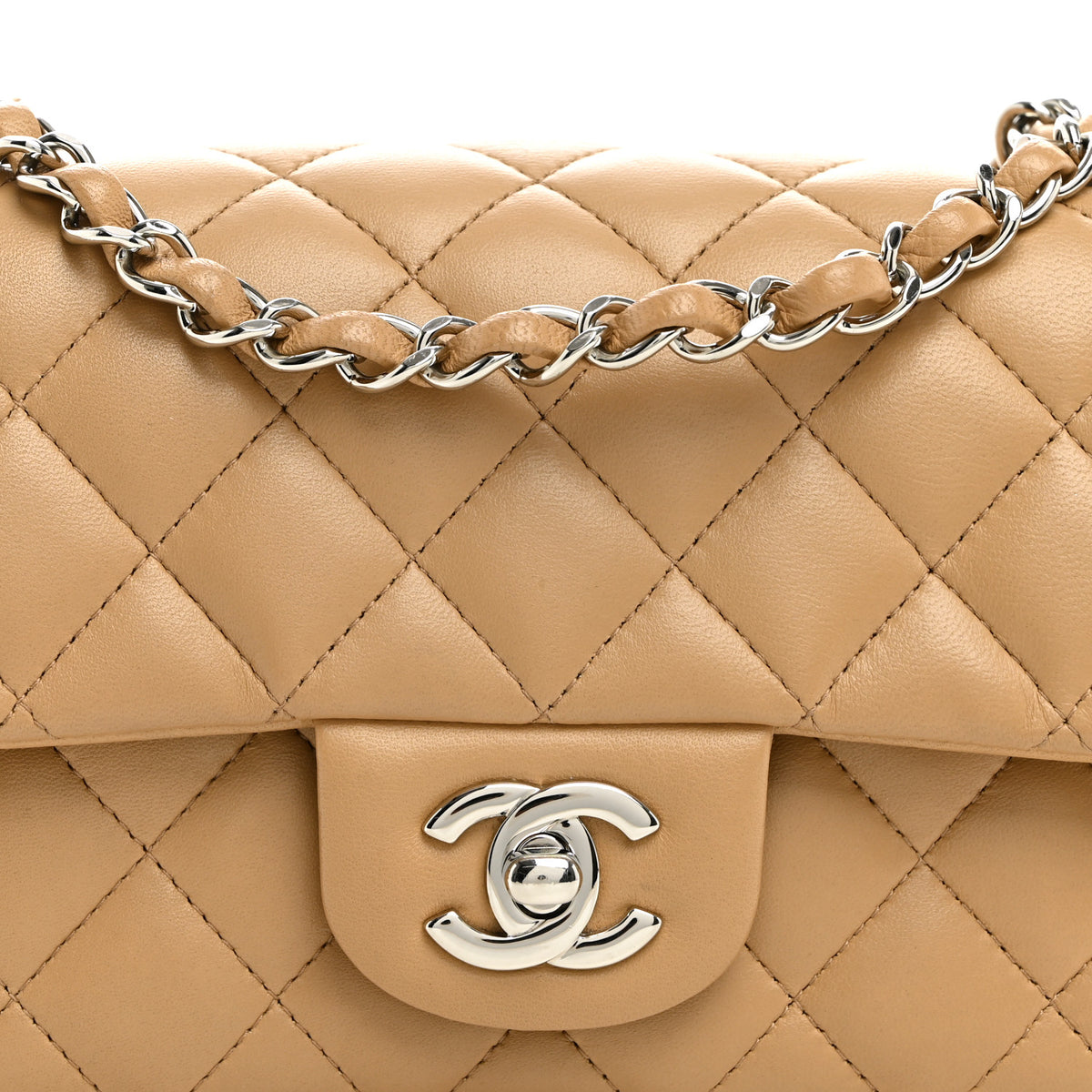 Lambskin Quilted Mini Rectangular Flap Beige