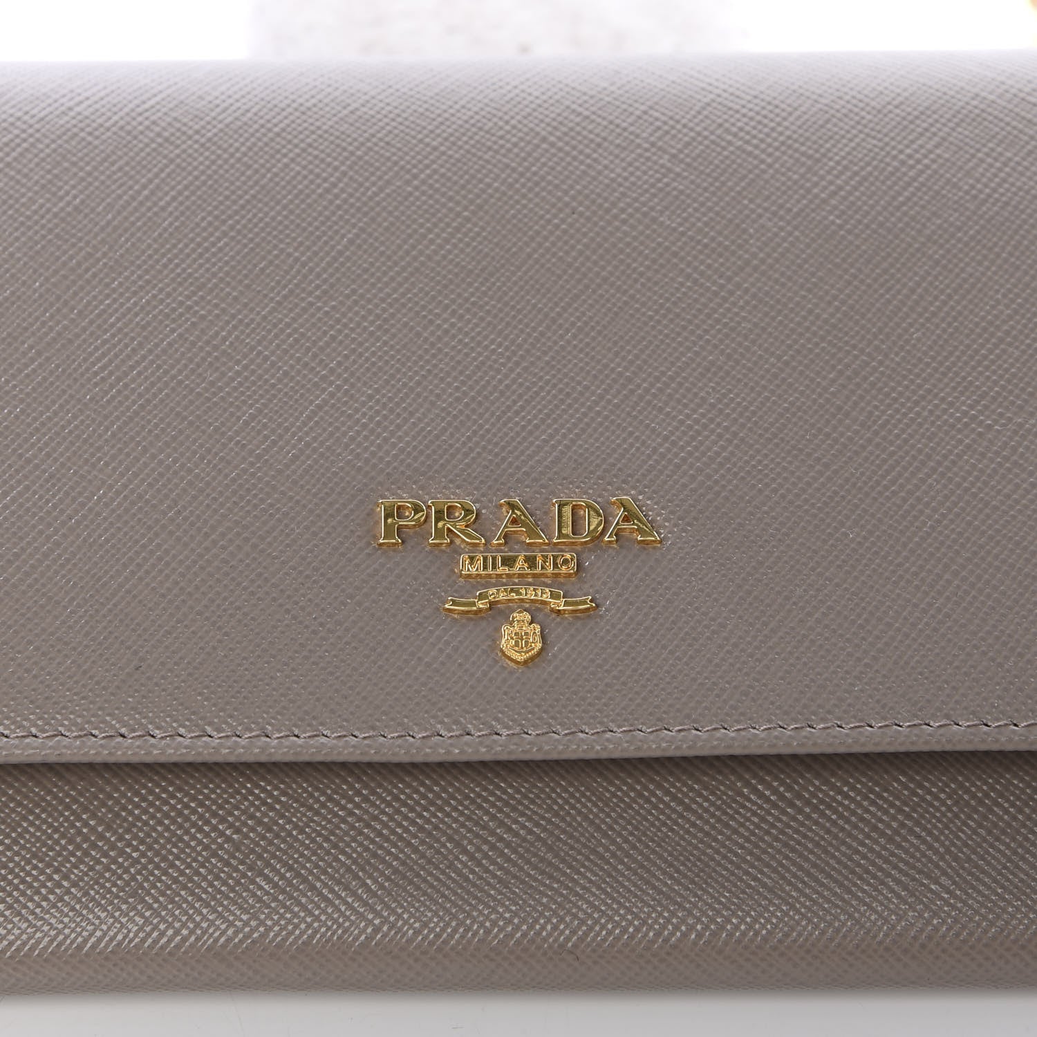 Prada Saffiano Metal Oro Chain Wallet Argilla 9 of 9
