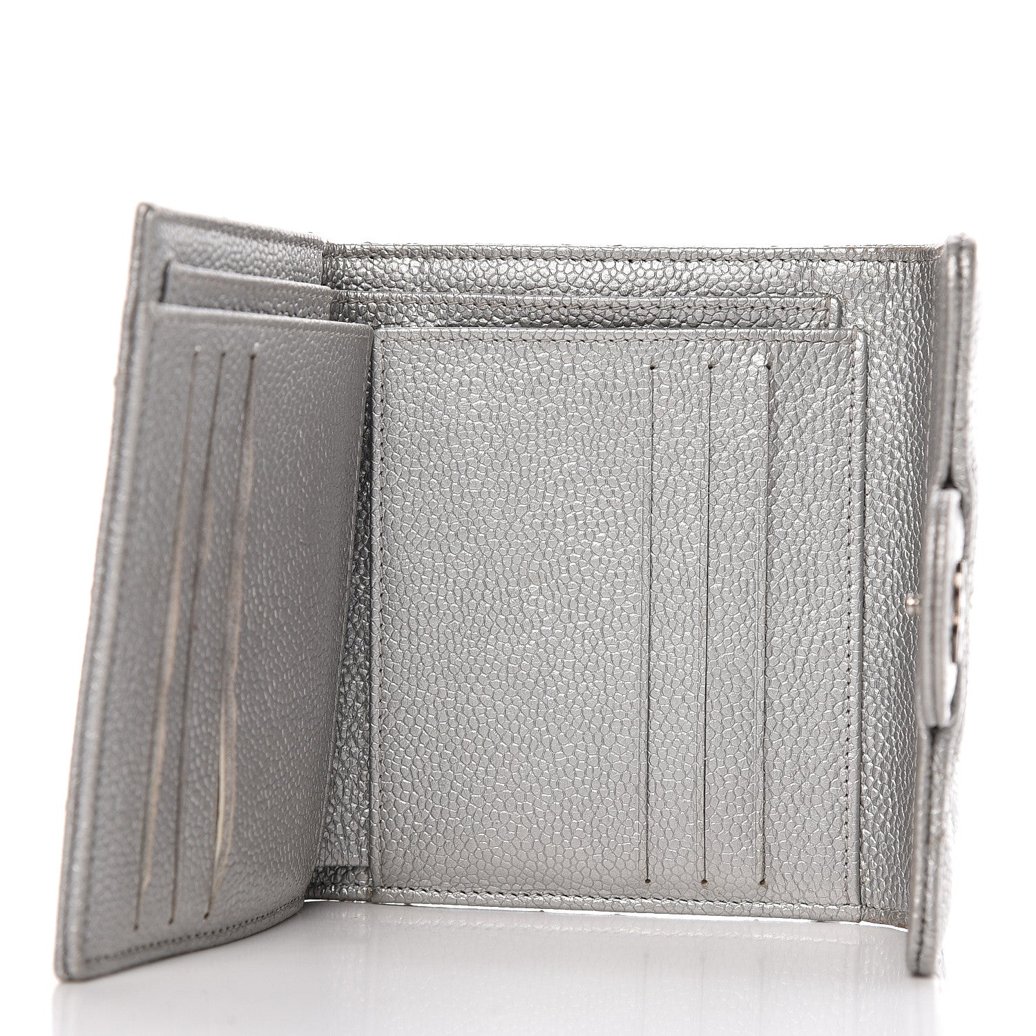 Chanel Metallic Caviar Quilted Compact Flap Wallet Silver 5 of 14