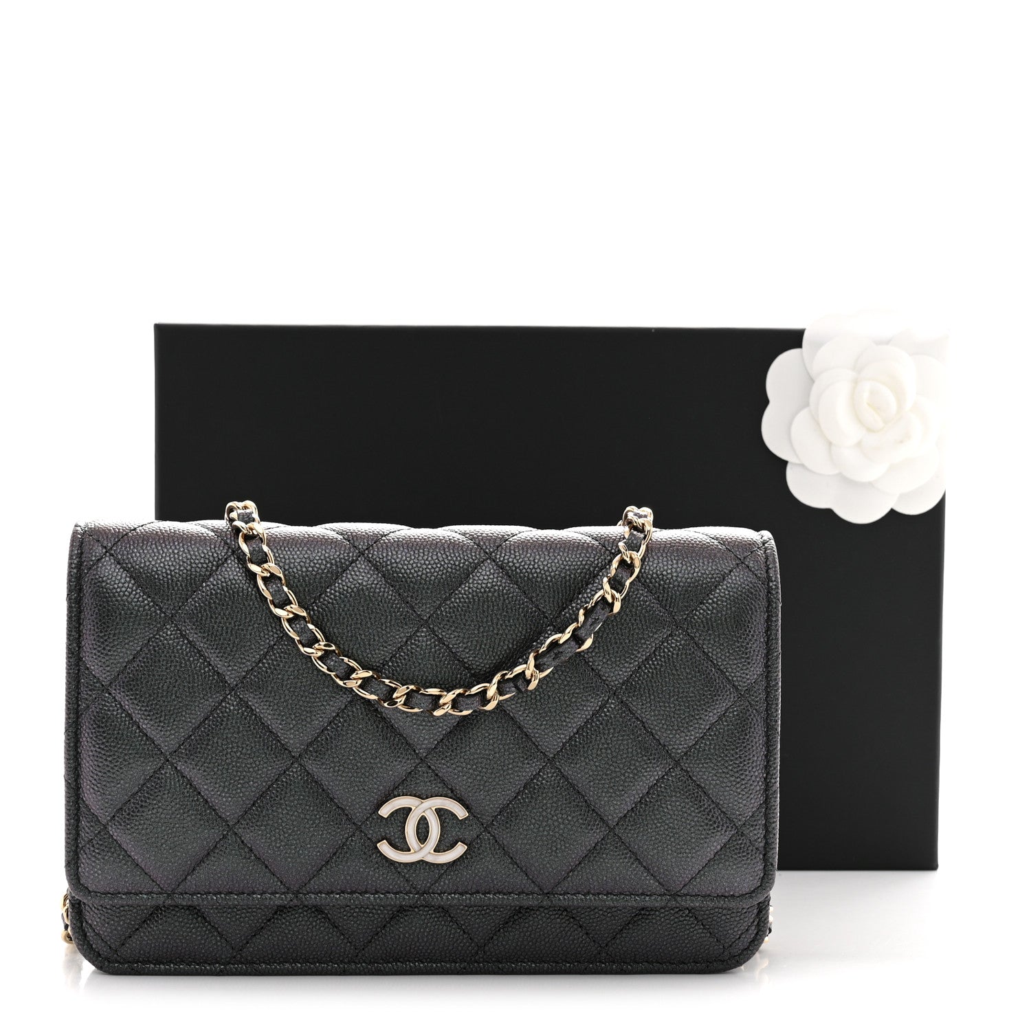 Chanel Iridescent Caviar Quilted Wallet on Chain WOC Dark Blue 11 of 11
