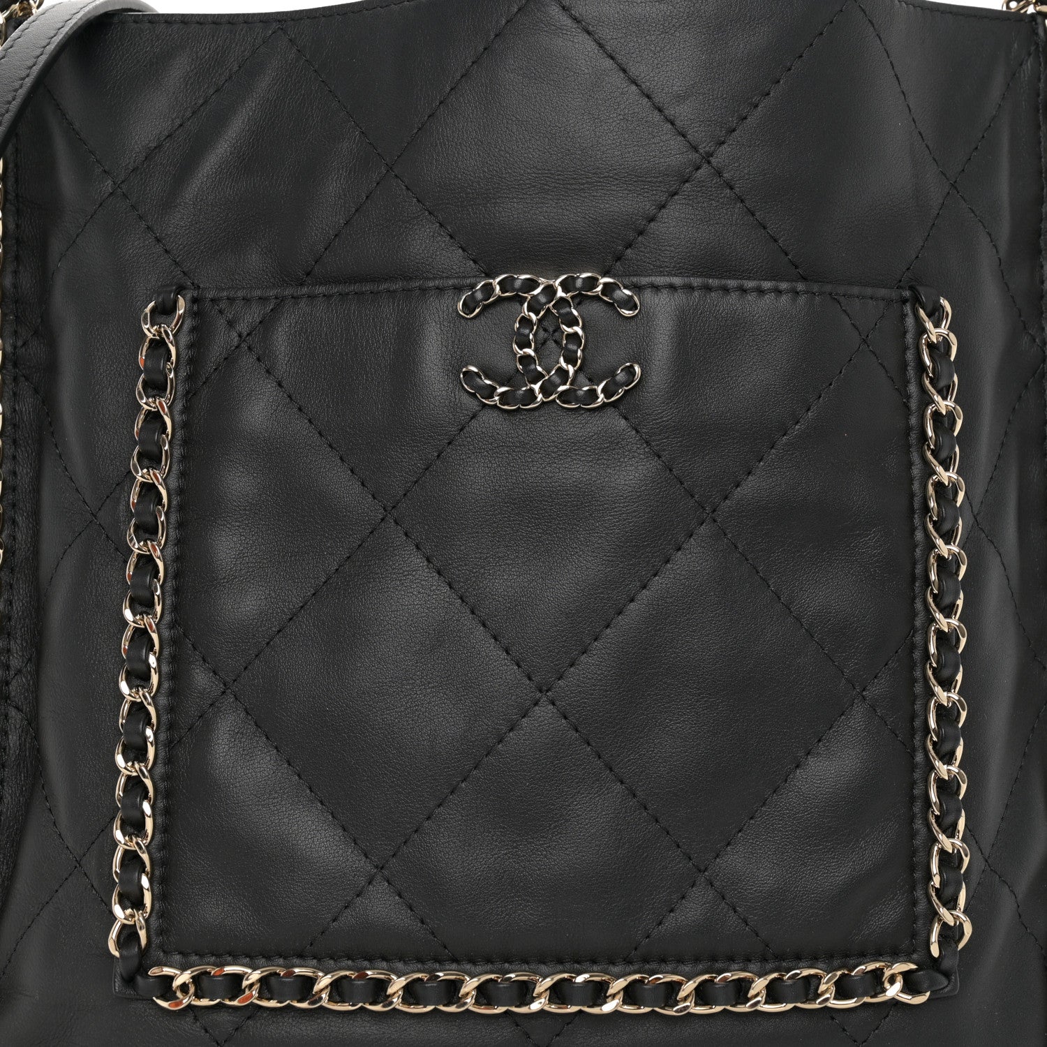 Chanel Calfskin Quilted Chain Flat Tote Black 8 of 10