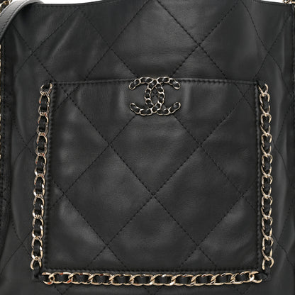 Chanel Calfskin Quilted Chain Flat Tote Black 8 of 10