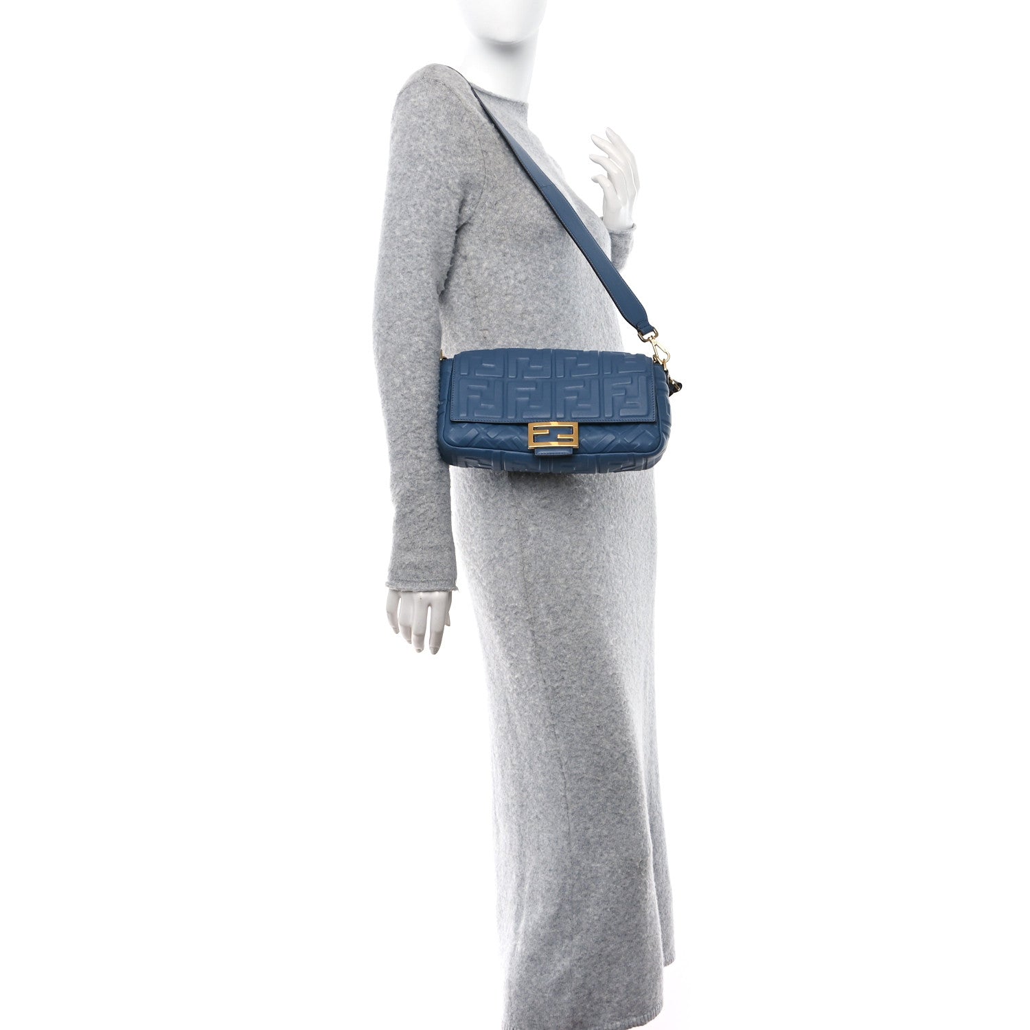 Fendi Nappa FF 1974 Embossed Baguette Mirto 2 of 10