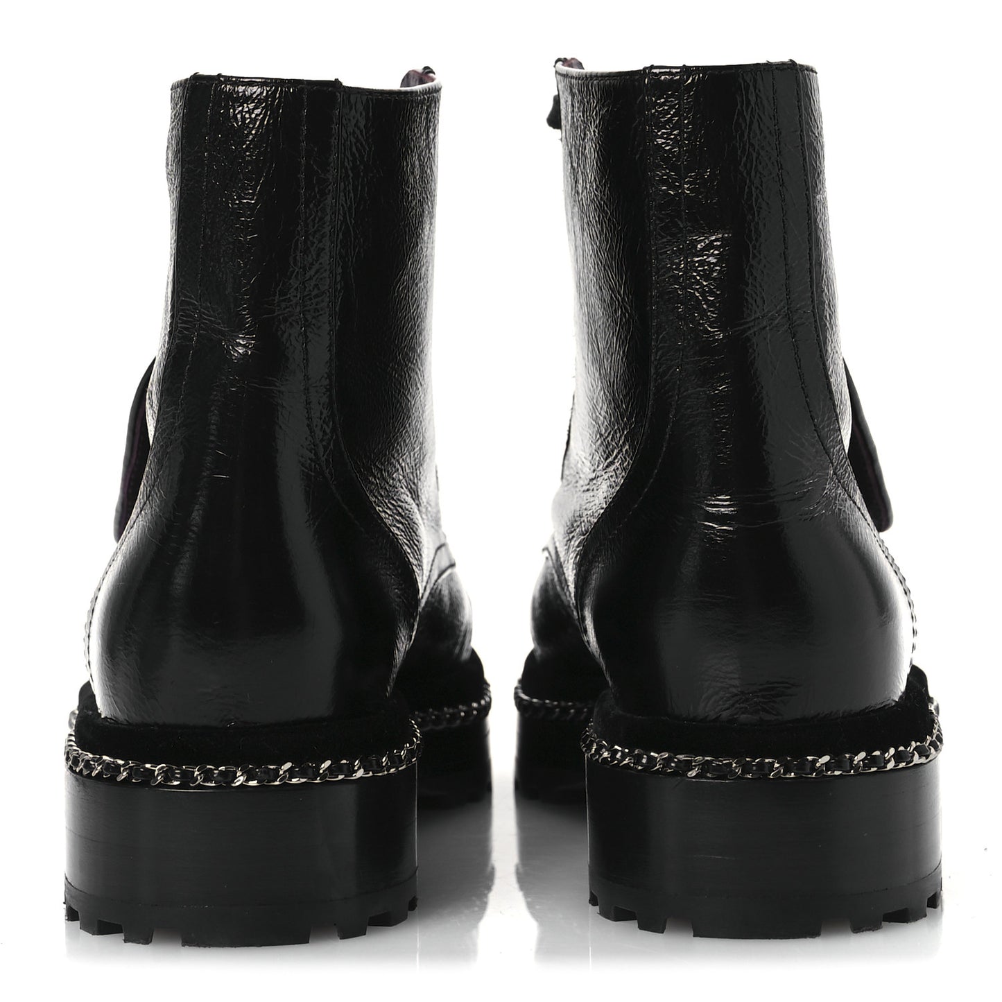 Crackled Calfskin Velvet Pearl Combat Short Boots 37 Black