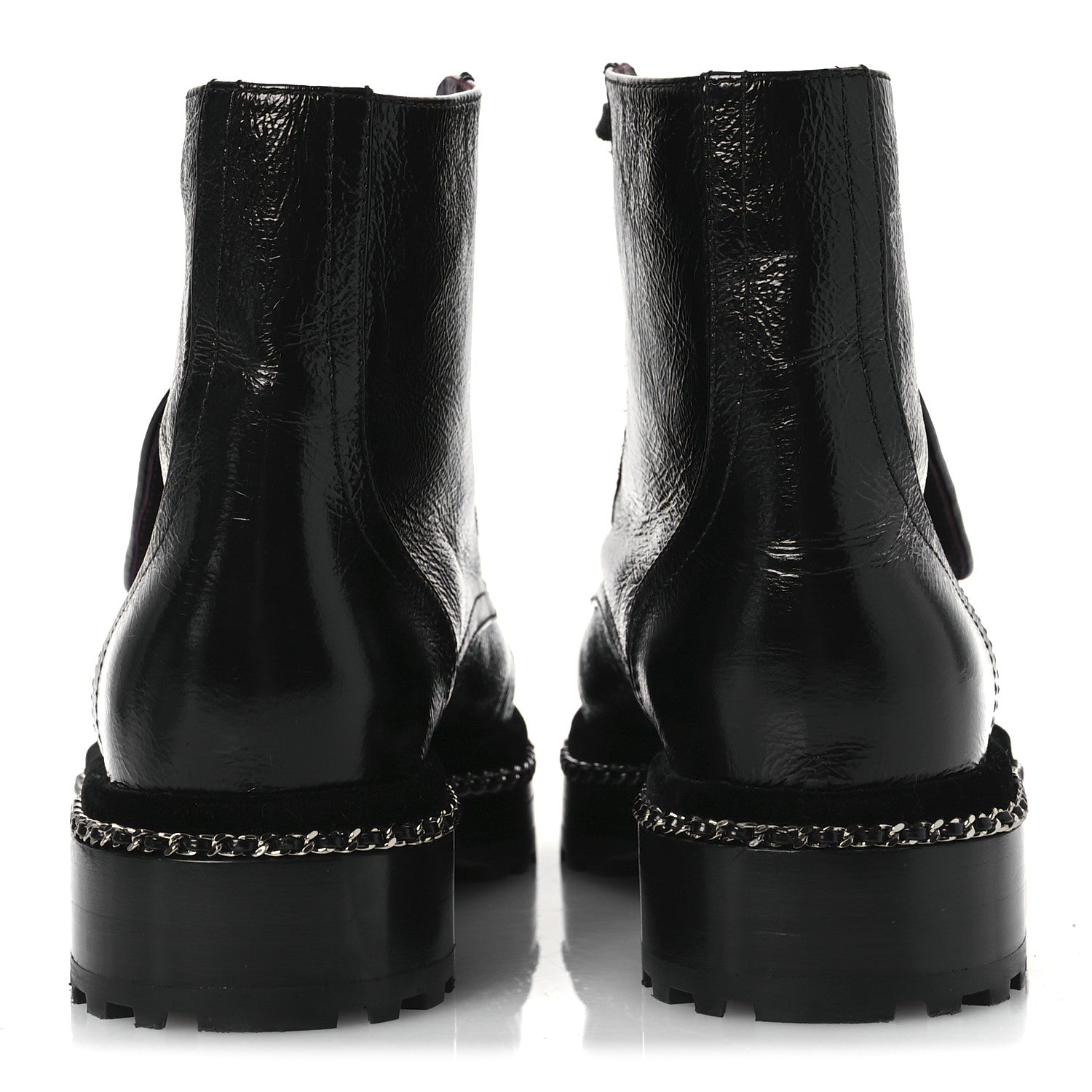 Chanel Crackled Calfskin Velvet Pearl Combat Short Boots 37 Black 6 of 11