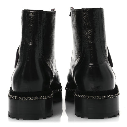 Chanel Crackled Calfskin Velvet Pearl Combat Short Boots 37 Black 6 of 11