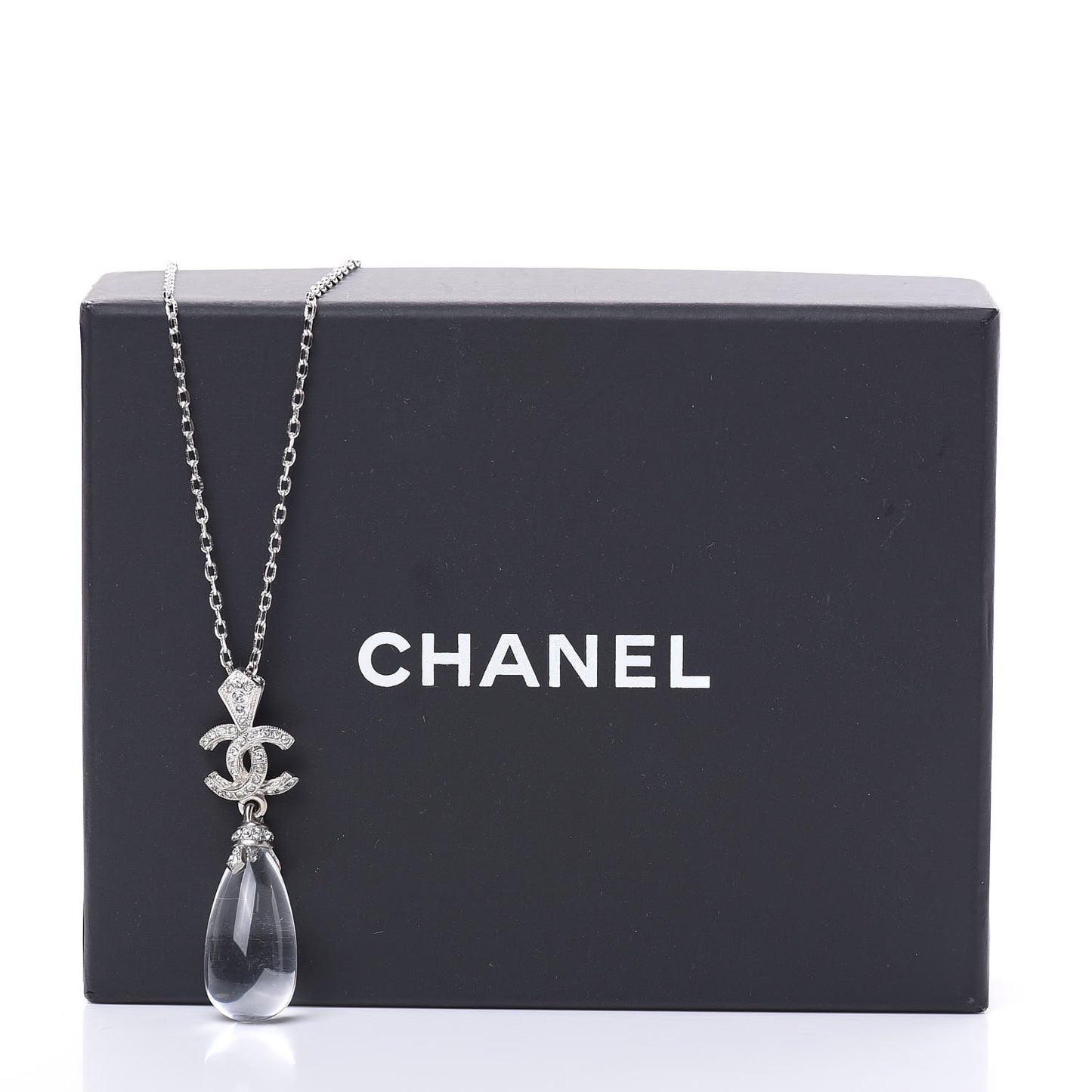 Crystal Resin CC Drop Pendant Necklace Silver