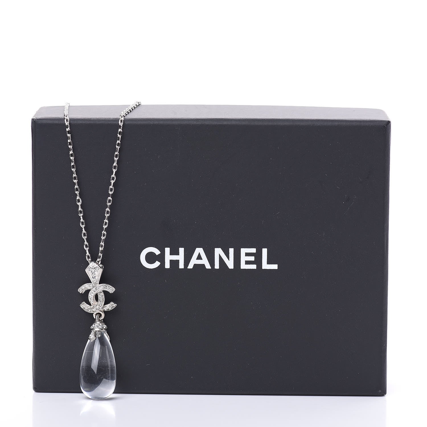 Chanel Crystal Resin CC Drop Pendant Necklace Silver 6 of 6