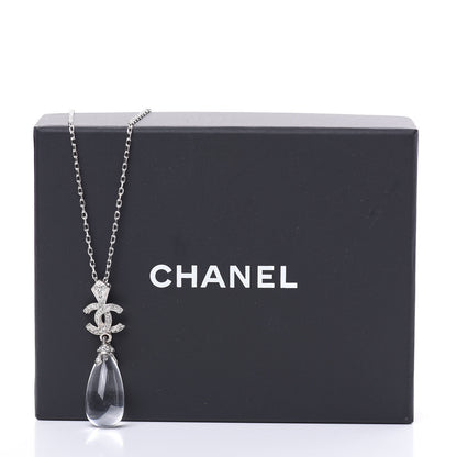 Chanel Crystal Resin CC Drop Pendant Necklace Silver 6 of 6