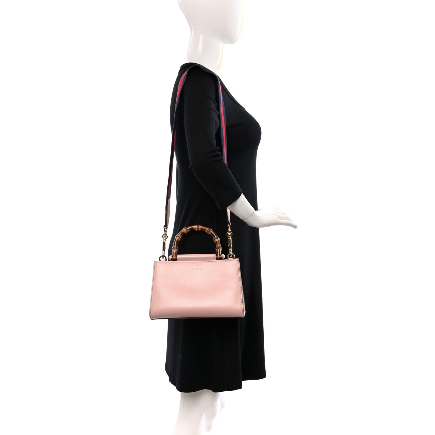 Nappa Bamboo Web Small Nymphaea Top Handle Bag Perfect Pink Mystic White