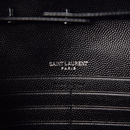 Saint Laurent Grain De Poudre Matelasse Chevron Monogram Chain Wallet Black 6 of 7