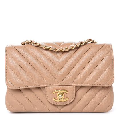 Chanel Calfskin Chevron Quilted Mini Rectangular Flap Dark Beige 1 of 11