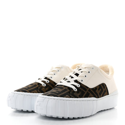 Fendi Fabric Jacquard Vitello Technical Fabric FF Womens Fendi Force Low Top Sneakers 39.5 Tobacco Black Ultrawhite White 3 of 9