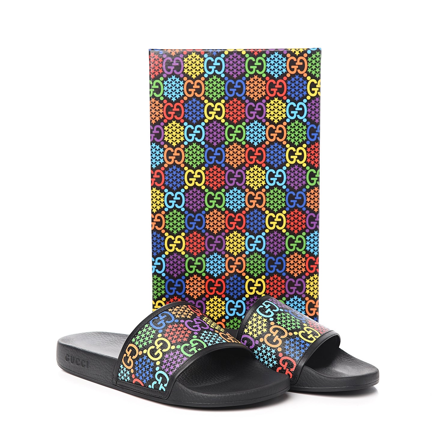 GG Supreme Monogram Psychedelic Mens Slide Sandals 12 Black Multicolor