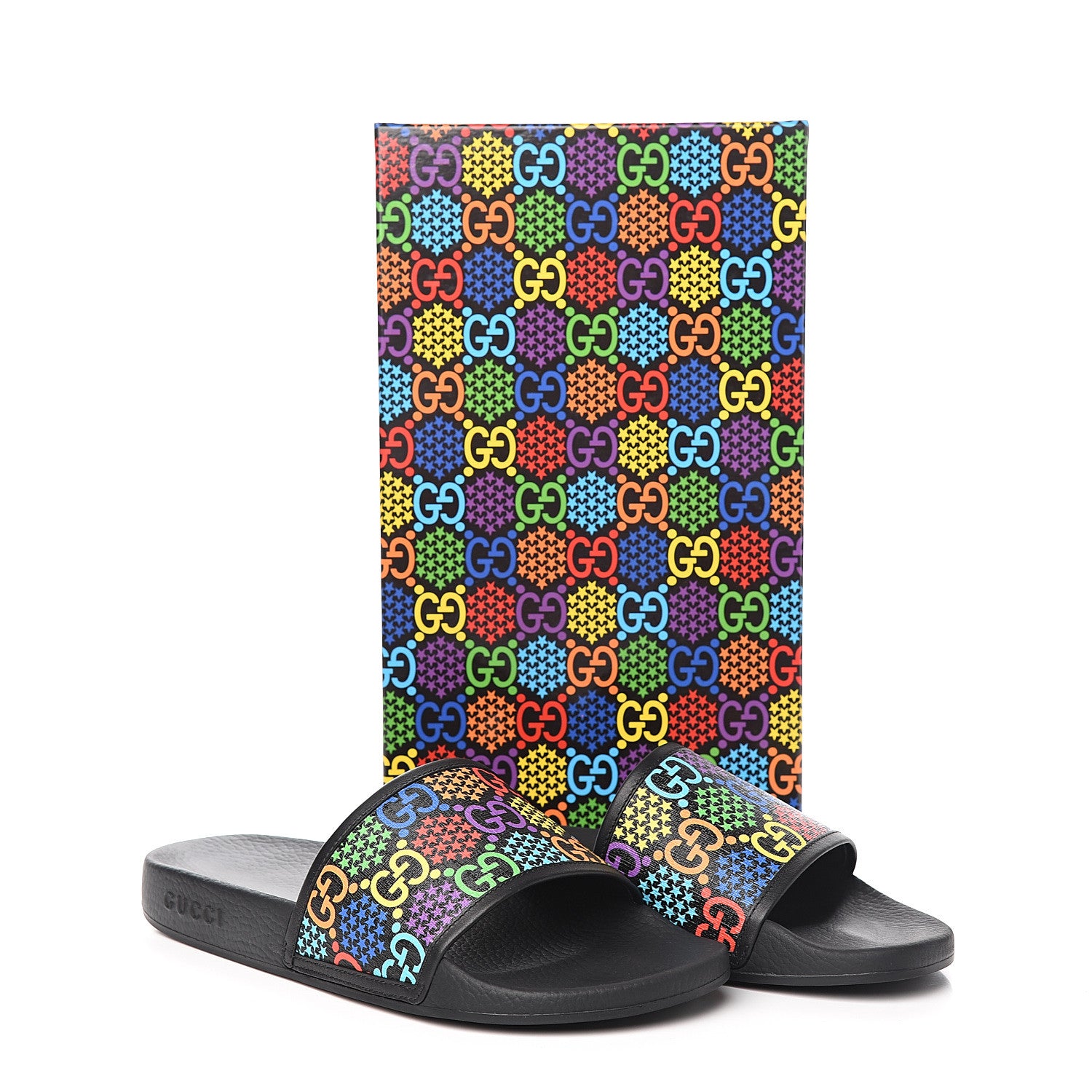 Gucci GG Supreme Monogram Psychedelic Mens Slide Sandals 12 Black Multicolor 9 of 9