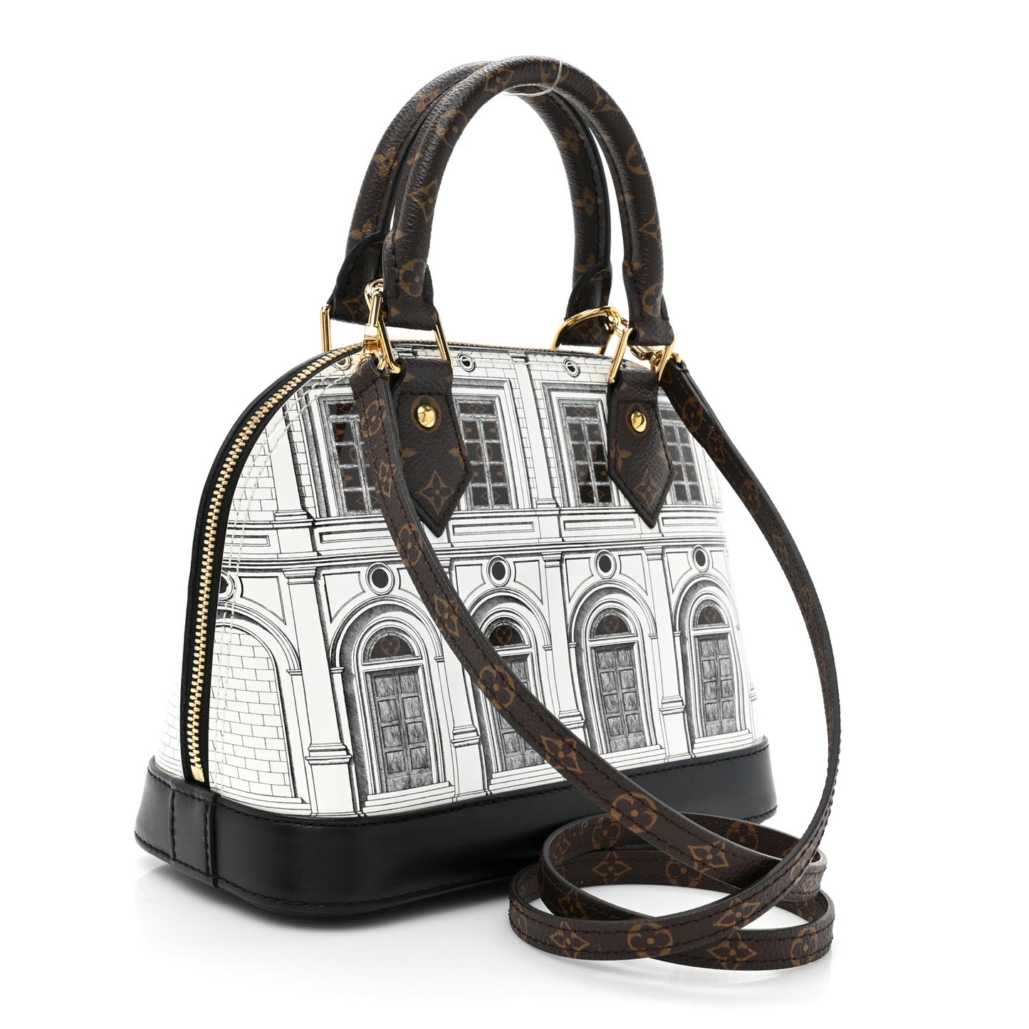 X FORNASETTI Calfskin Architettura Alma BB Black White