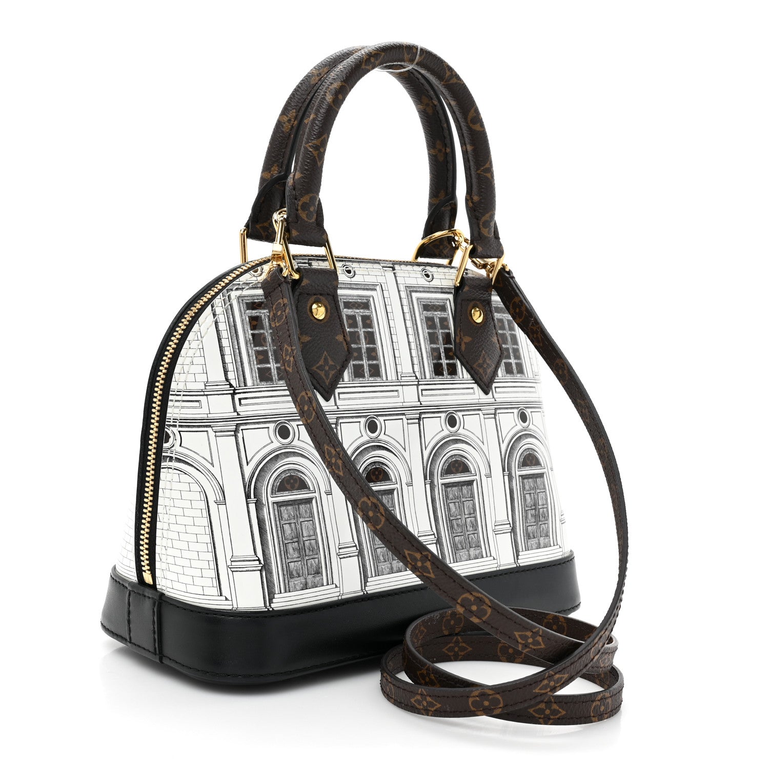 Louis Vuitton X FORNASETTI Calfskin Architettura Alma BB Black White 3 of 8