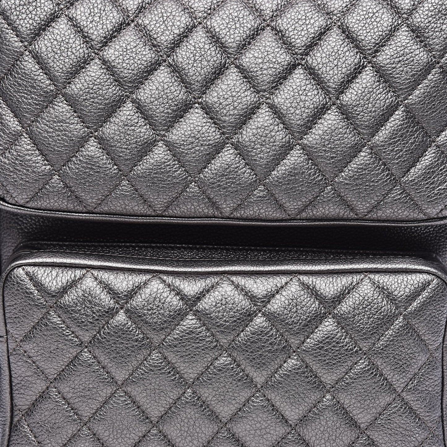 Metallic Grained Calfskin Quilted Large Casual Rock Backpack Charcoal