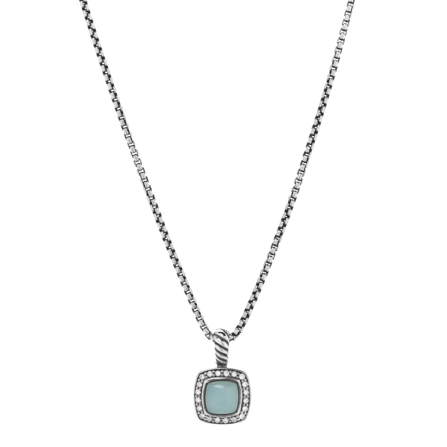 David Yurman Sterling Silver Diamond Aqua Chalcedony 7mm Petite Albion Necklace 1 of 6