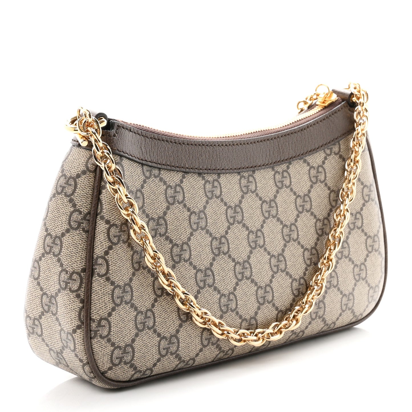 GG Supreme Monogram Textured Dollar Calfskin Web Small Ophidia GG Handbag Beige Ebony New Acero