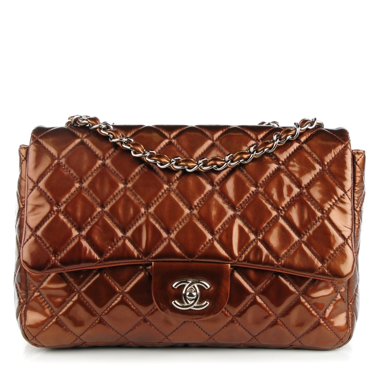 Metallic Patent Quilted Jumbo Single Flap Bronze