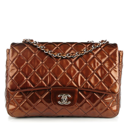 Chanel Metallic Patent Quilted Jumbo Single Flap Bronze 1 of 9