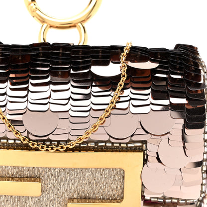 Fendi Sequin Paillettes Shiny Nappa Sex and the City Nano Maxi Buckle Baguette Charm Tortora 8 of 11