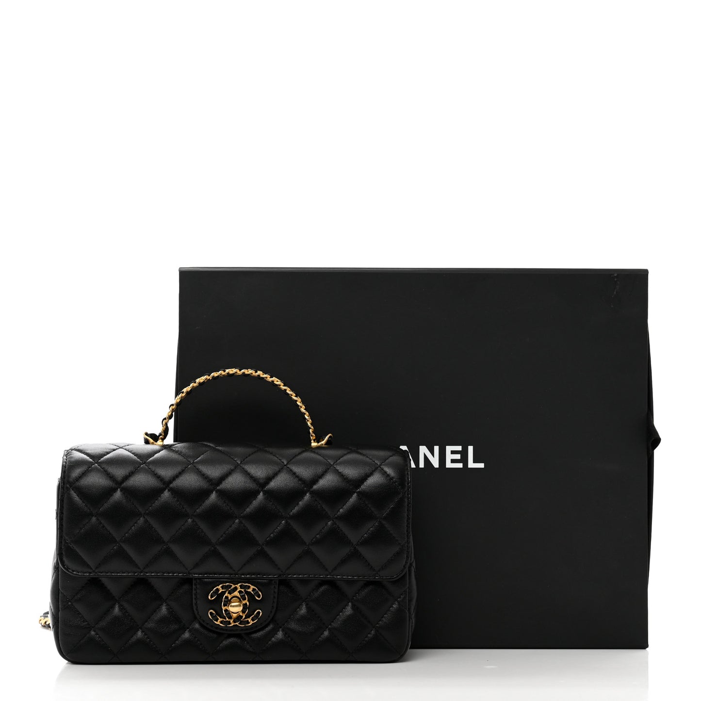 Lambskin Quilted Small Strass On Top Flap Bag Black