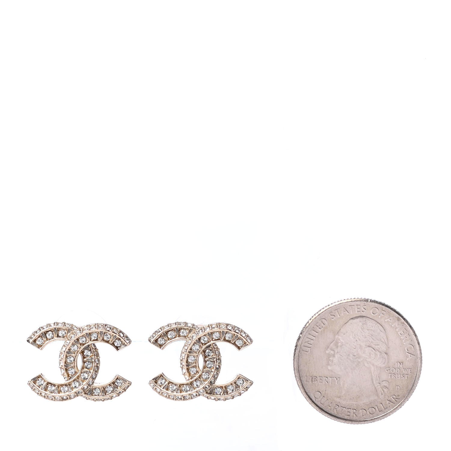 Chanel Crystal Timeless CC Earrings Light Gold 2 of 4