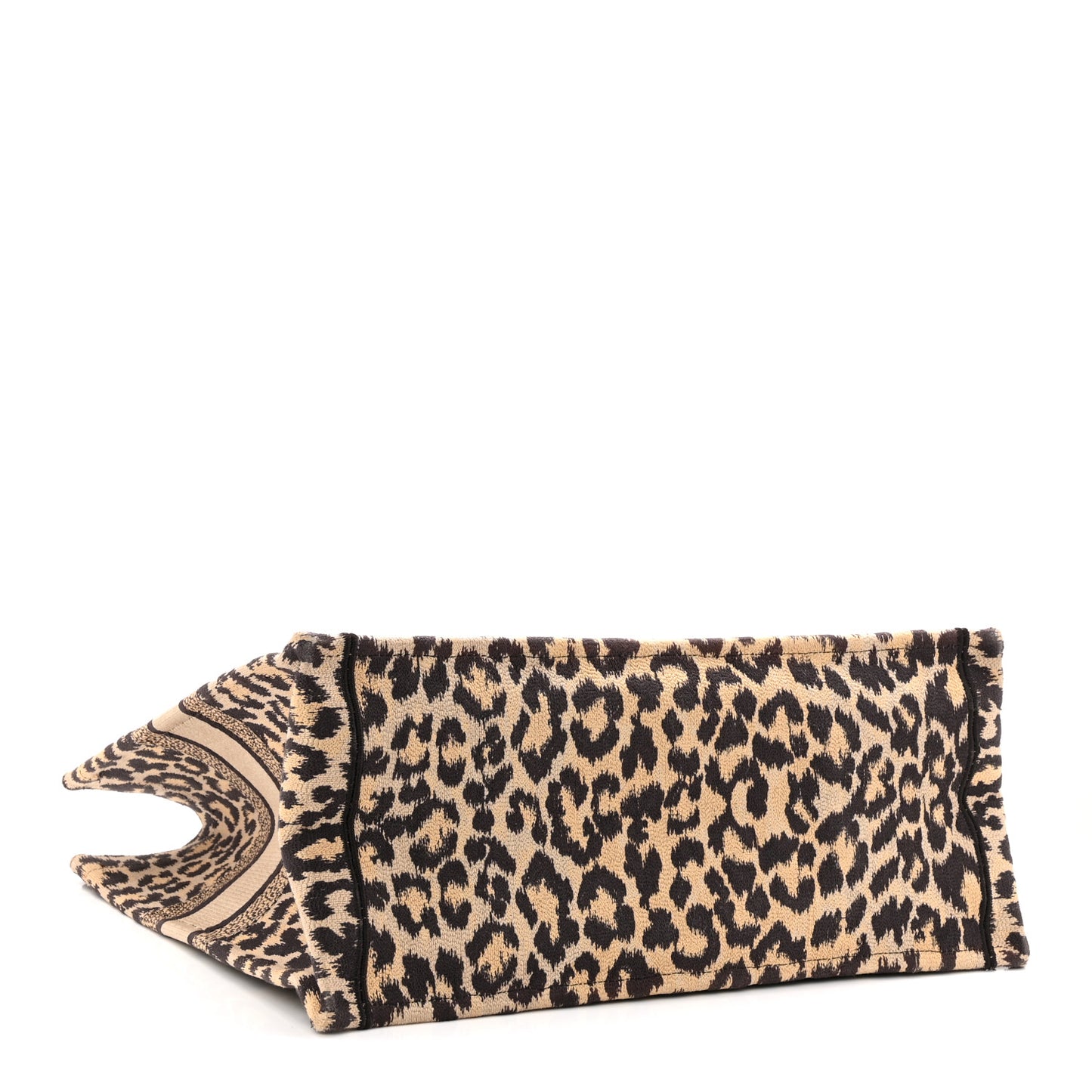 Canvas Mizza Embroidered Large Leopard Book Tote Beige