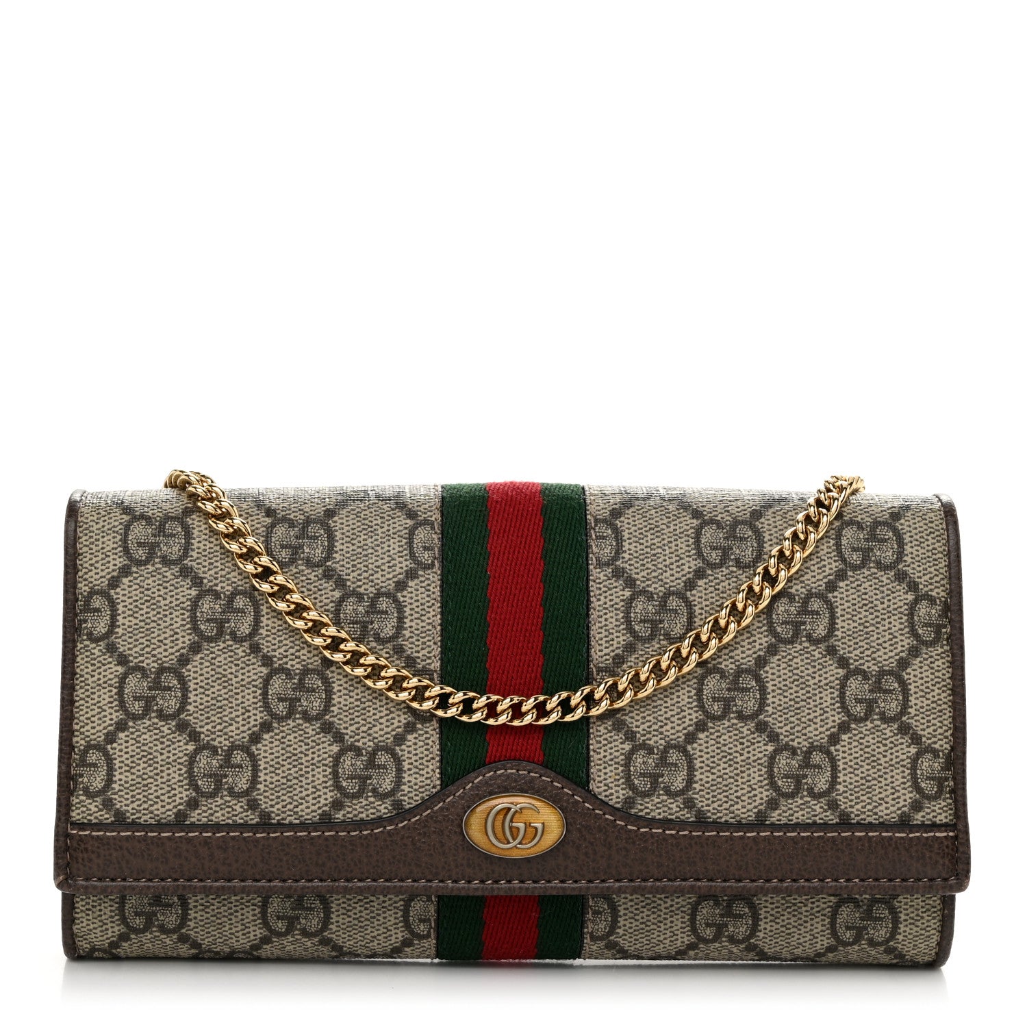Gucci GG Supreme Monogram Web Ophidia Wallet On Chain Brown 1 of 11