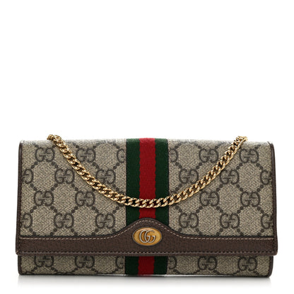 Gucci GG Supreme Monogram Web Ophidia Wallet On Chain Brown 1 of 11