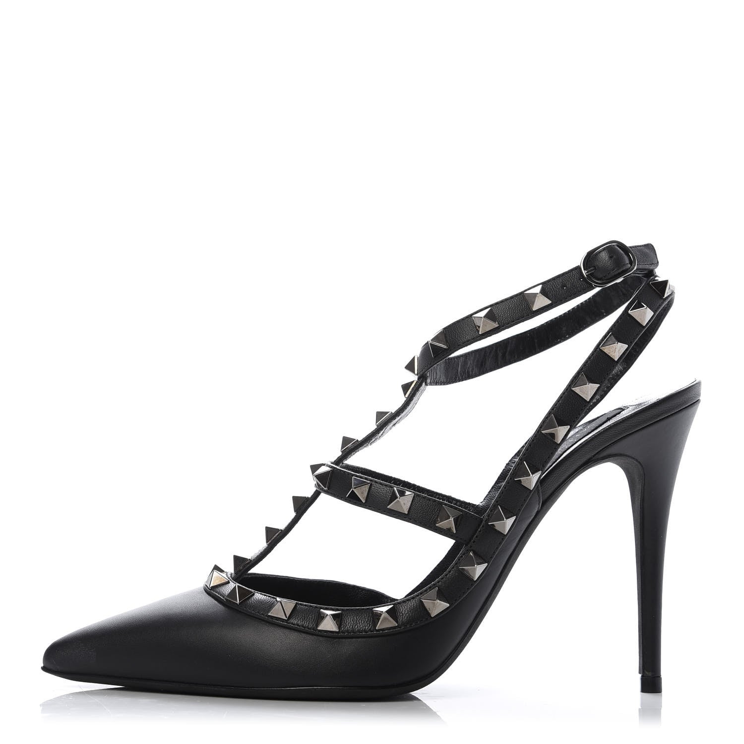 Valentino Garavani Calfskin Nappa Rockstud Ankle Strap 100mm Pumps 39.5 Black 1 of 9