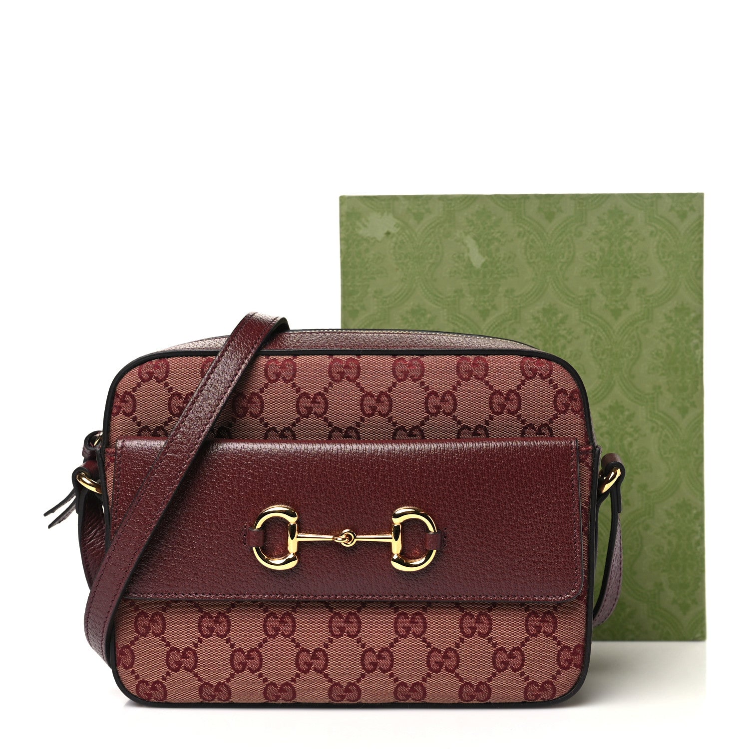 Gucci Monogram Textured Dollar Calfskin Small Horsebit 1955 Shoulder Bag Sahara Rubino Chardonnay 11 of 11