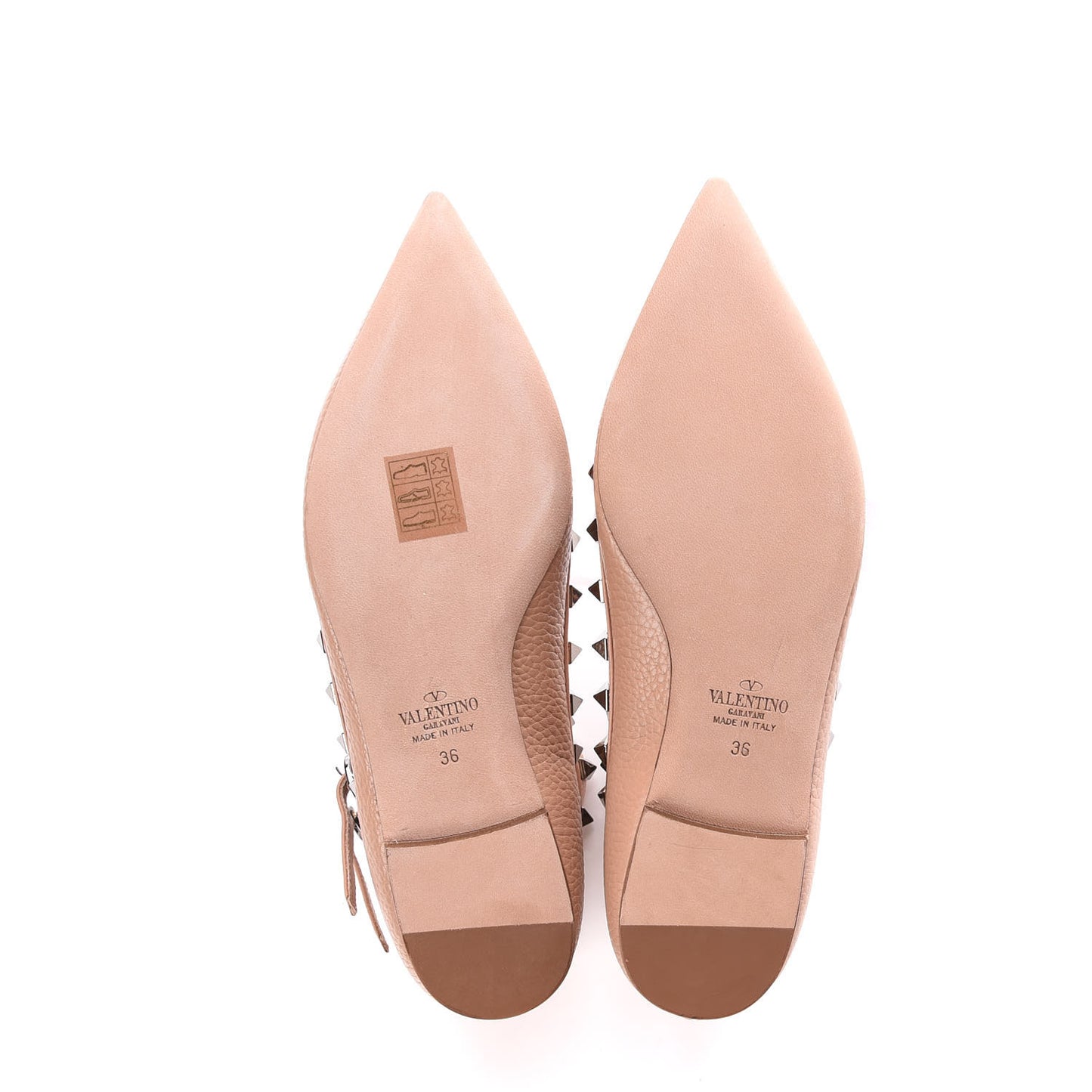 Pebbled Calfskin Rockstud Cage Ballerina Flats 36 Soft Noisette