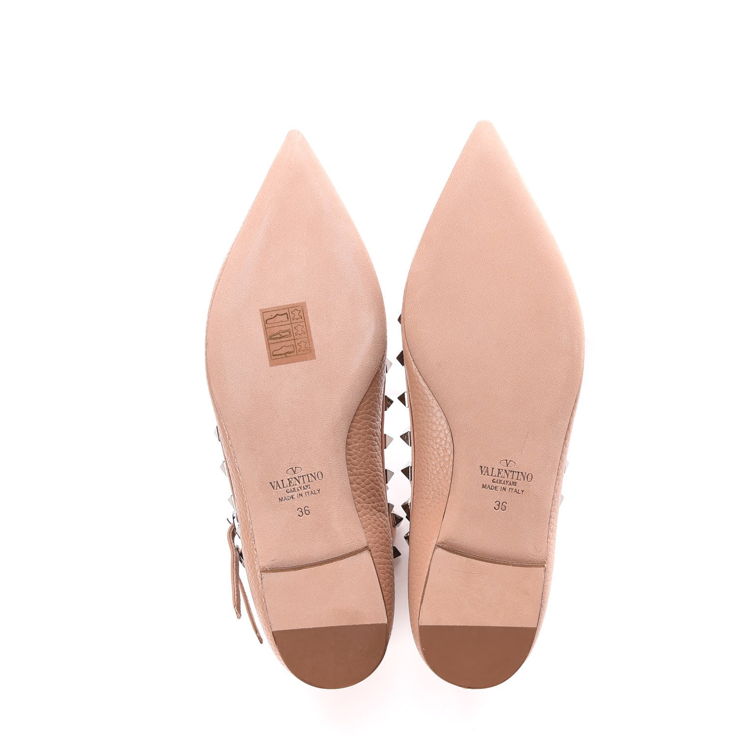 Valentino Garavani Pebbled Calfskin Rockstud Cage Ballerina Flats 36 Soft Noisette 5 of 7