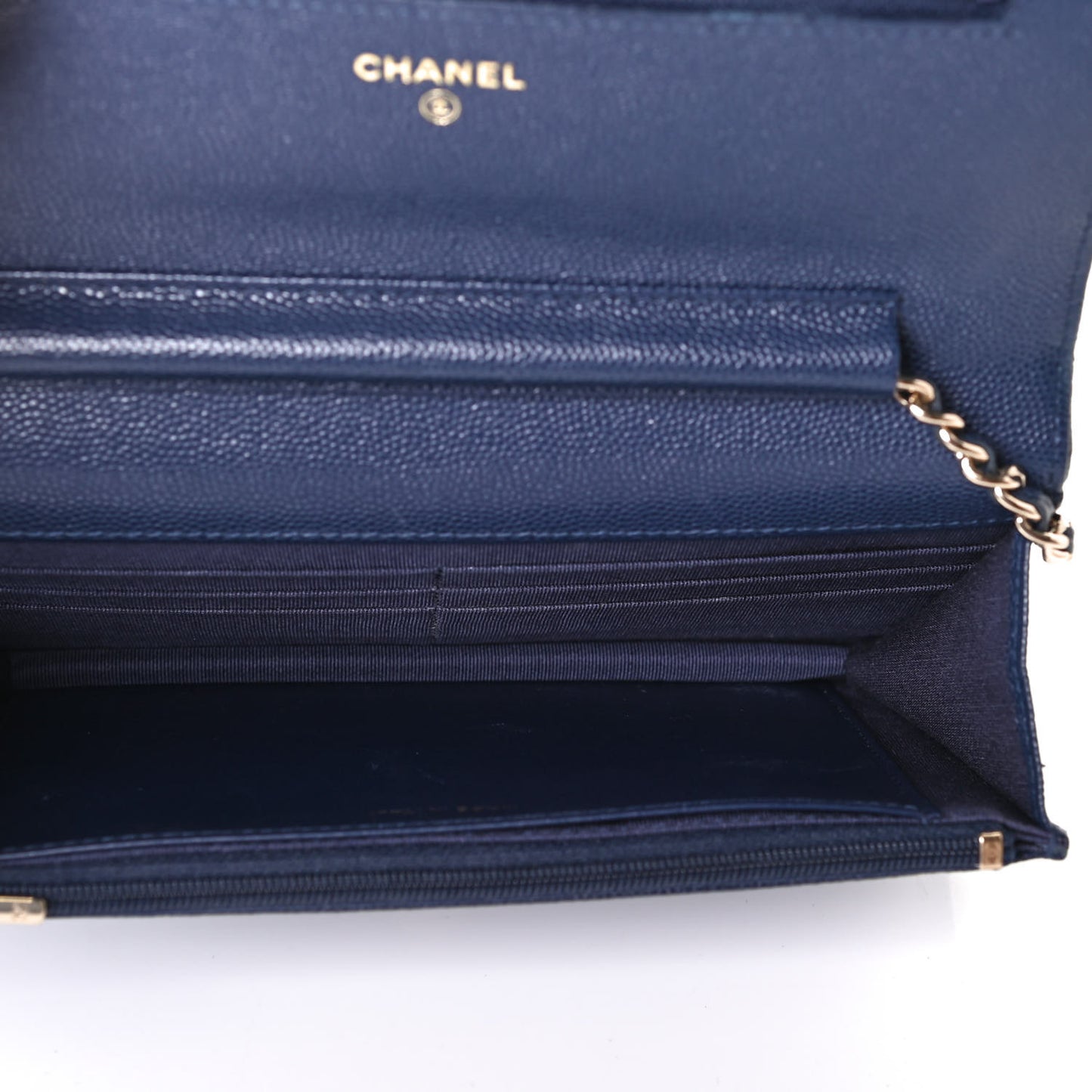 Caviar Quilted Wallet On Chain WOC Navy Blue