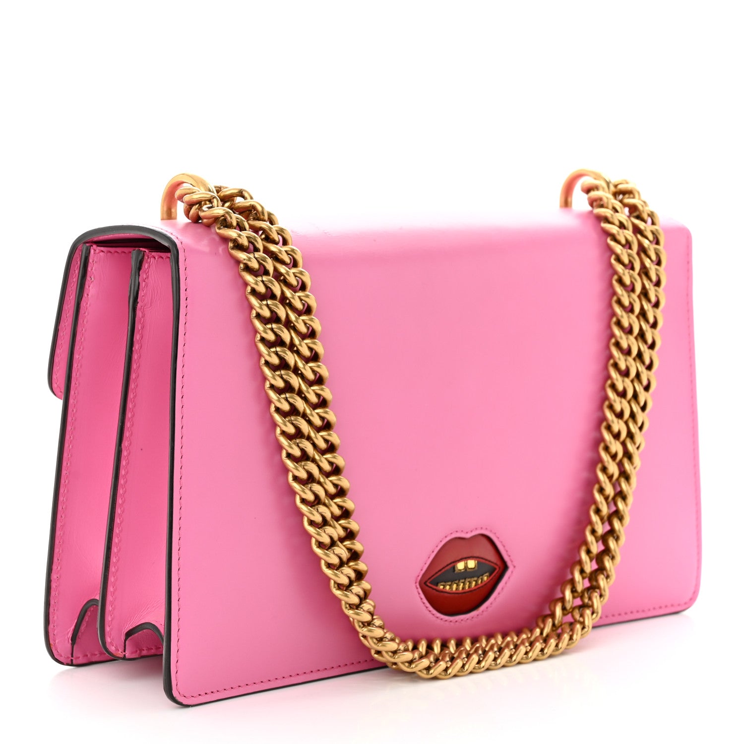 Gucci Knight Calfskin Malaga Kid Heart Medium GG Marmont Chain Handle Bag Tropical Pink Flower Hibiscus Red Multicolor 3 of 16